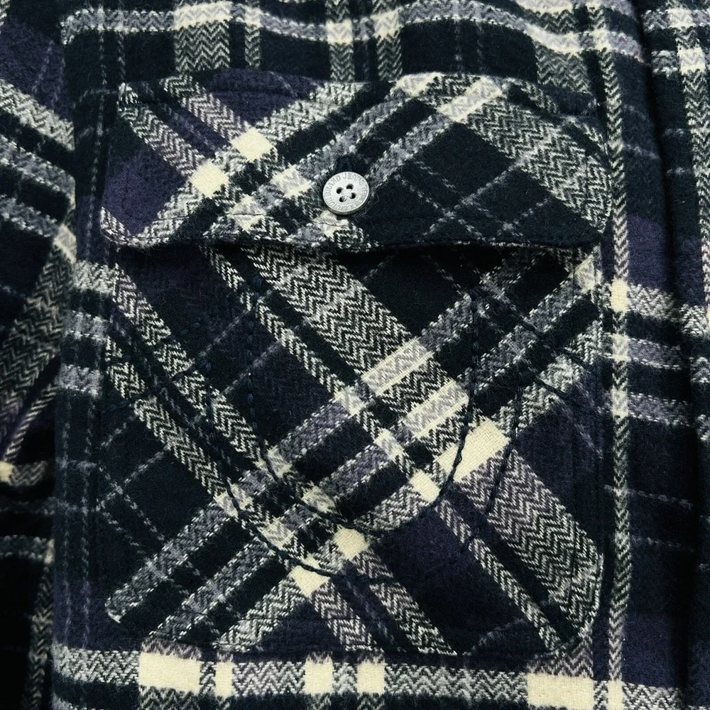 True Religion Mens Black Tan Fleece Plaid Shirt Sz Small Travertine Workwear NWT